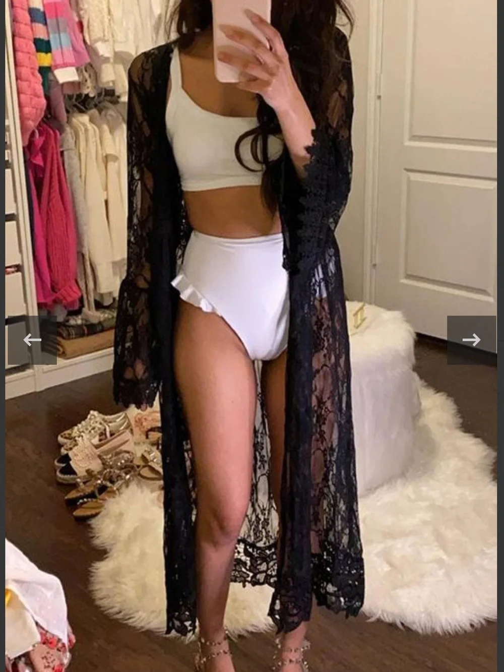 Black Lace Duster Kimono - Sheer Long Cover-Up